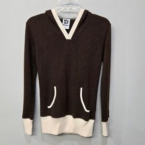 Khunu Yak Wool Hoodie Sweater Women Small Brown Luxury Sporty‎ Retro 70s Pocket